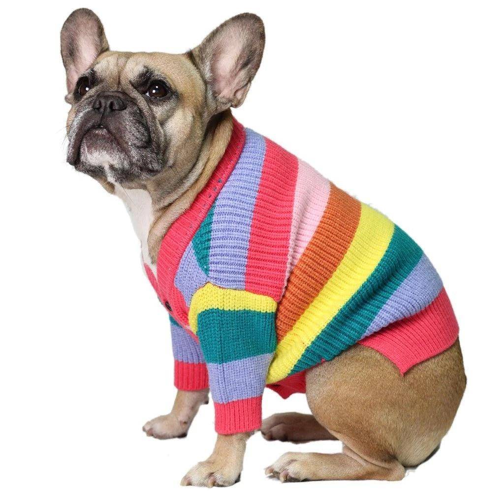Rainbow Striped Dog Cardigan: A Burst Of Color For Your Pup-4